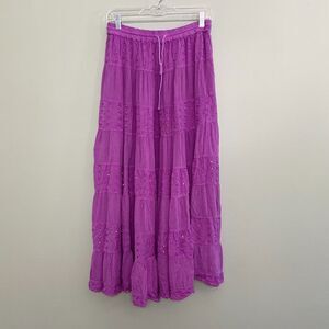 Sacred Threads Maxi Skirt Tiered Pull On Sequin Embroidered Womens OS Purple